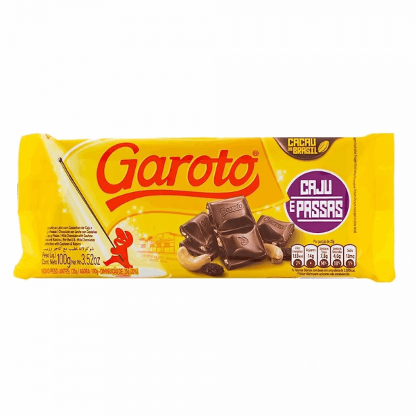 Barra Chocolate Garoto 90gr Caju Passas
